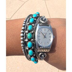 Navajo Sterling Silver & Turquoise Watch Bracelet E. Anderson Non Working 49.5g